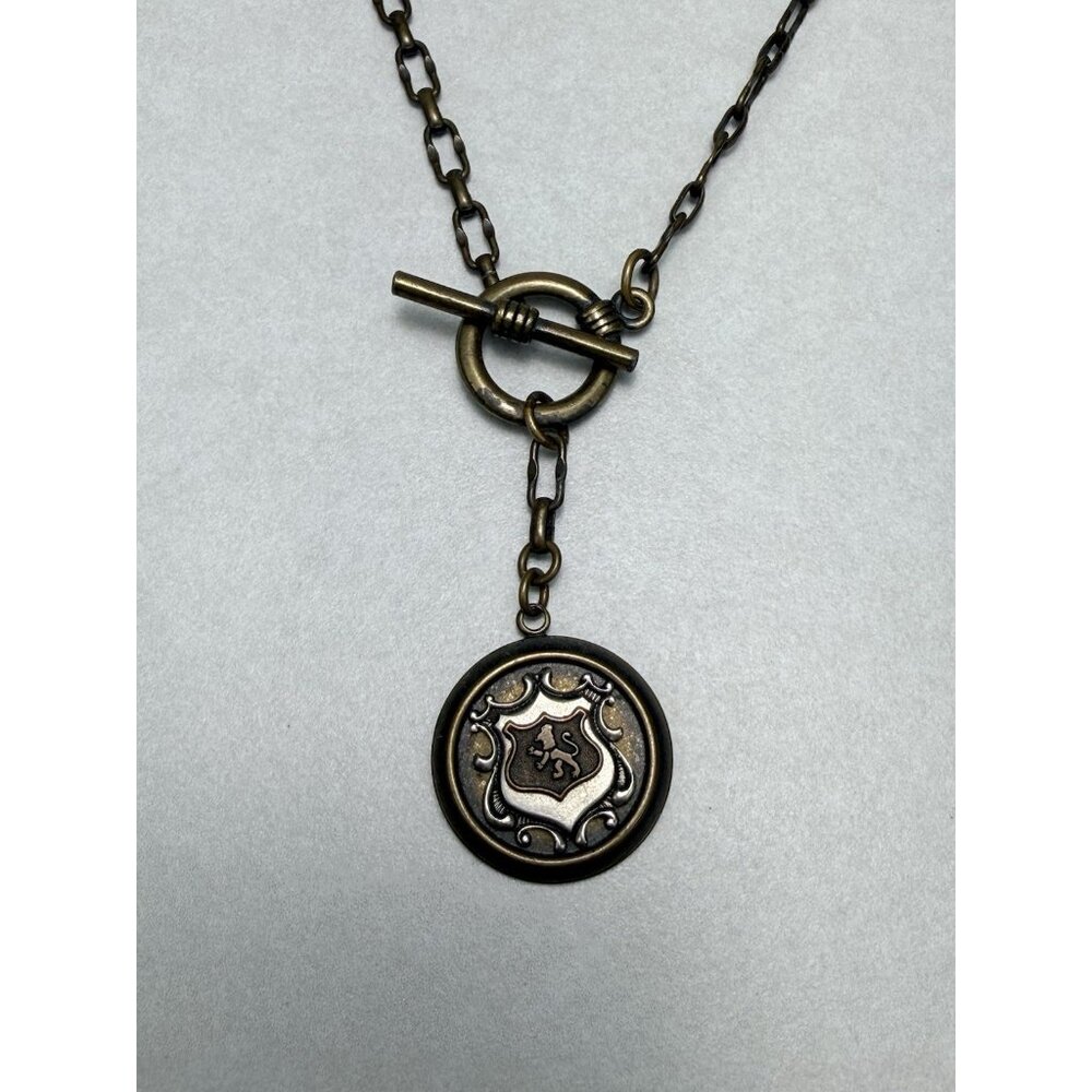 Tommassini Vintage Necklace Bronze Medallion Crest Toggle Chain - Picture 7 of 8